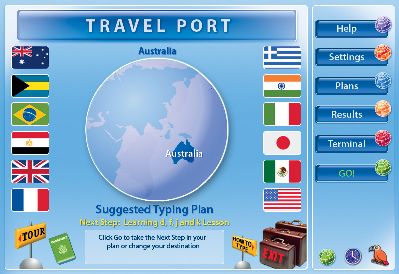 Typists begin their adventure in the World Travel Port.